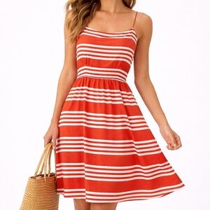J. Crew Red and White Striped Dress Orange Tangerine 0 Small XS Silk Cami